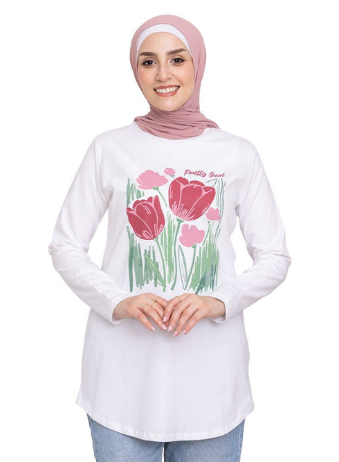 White Printed Long - Sleeve Design 32 - Khotwh
